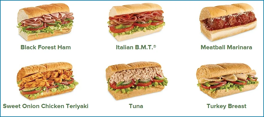 Menu of subway sub of the day