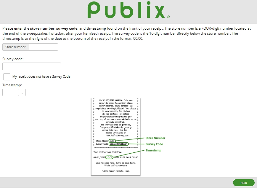 www.publixsurvey.com homepage