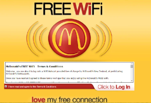 Homepage of mcdonalds wiFi