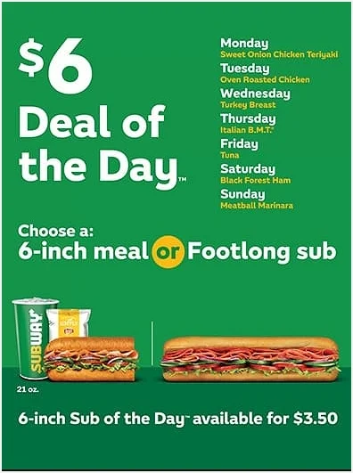 Subway Sub Of The Day Schedule
